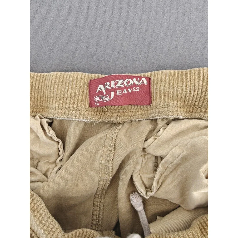 Arizona Men's Cargo Jogger Pants Khaki Tan Elastic Waist 38 Cotton